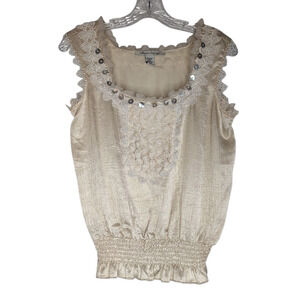 American Rag Cream Embellished Sleeveless Top Size XS Cottage Core Romantic